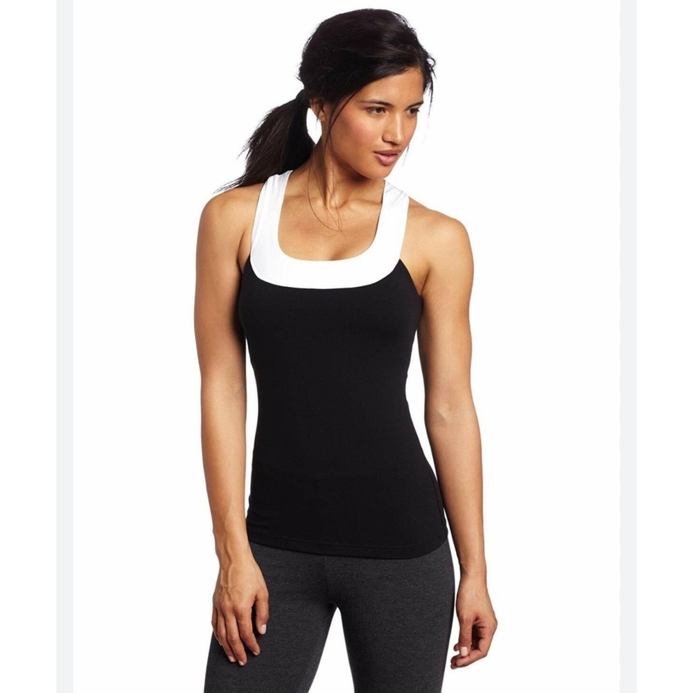 Lululemon Black White Mesh Racerback Tank Top with Built-in Bra Size 10